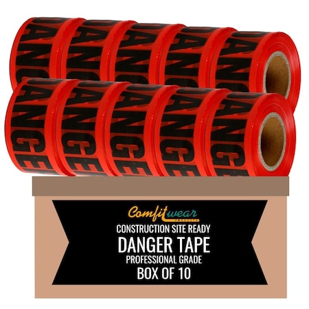 Comfitwear Red Danger Barricade Tape 3 in. x 1000', 10PK PT-200-10PK